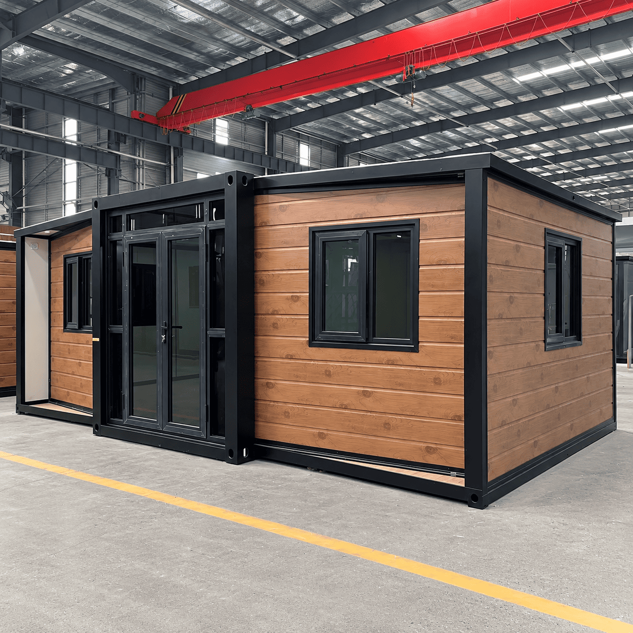 Casa Box 15ft บ้านคอนเทนเนอร์แบบขยายได้ | ลายไม้สำเร็จรูปกรอบสีดำ